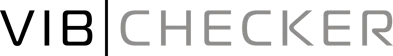 Logo dello strumento portatile VibChecker con riempimento nero e grigio.
